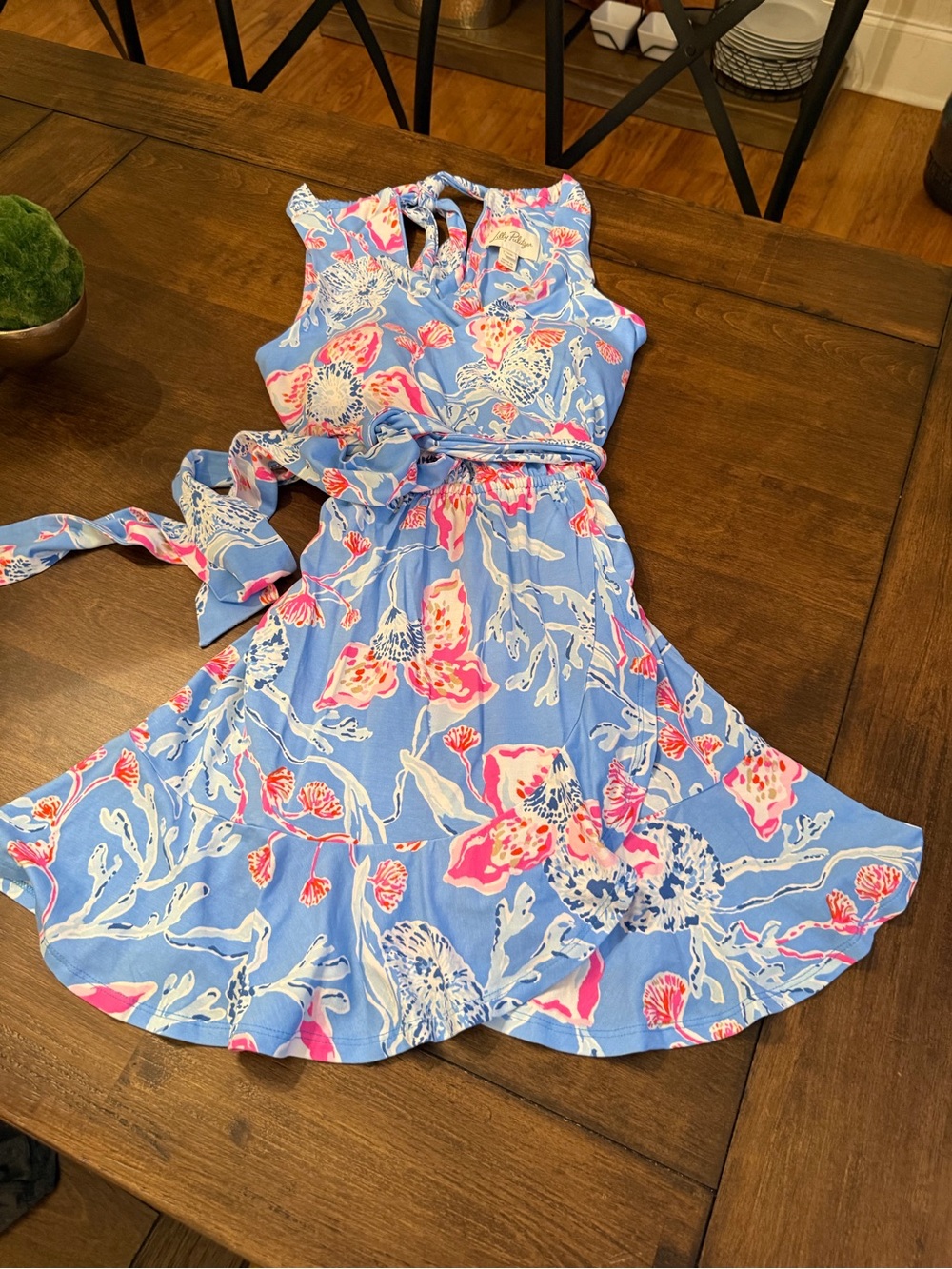 Lilly Pulitzer Blue Floral Belted Dress with built-in shorts